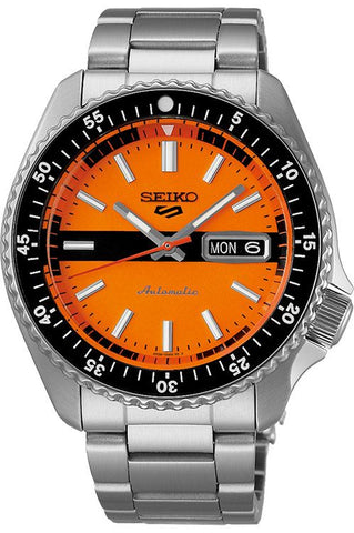 Seiko SRPK11K1 (Seiko 5 Sports) Men’s Automatic Orange Dial Watch | Stainless Steel Sports Timepiece